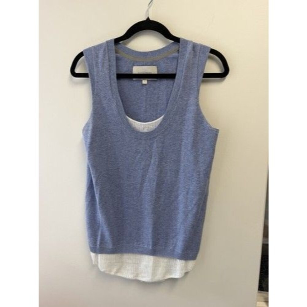 Brochu Walker Women's Blue/White Knit Scoop Neck Lightweight Pullover Sweater S